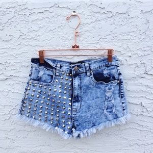 Encore Jeans | L | Stone Washed & Studded Cut-Offs